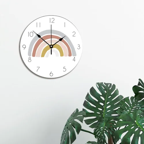 Vista 4 de ArogGeld Reloj de pared grande de madera para decoración de guardería, funciona con pilas, 12 pulgadas, silencioso, arco iris, bohemio, reloj