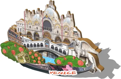 Vista 2 de Italia Venecia imán de nevera de madera 3D monumentos de viaje coleccionables recuerdos decoración hecha a mano