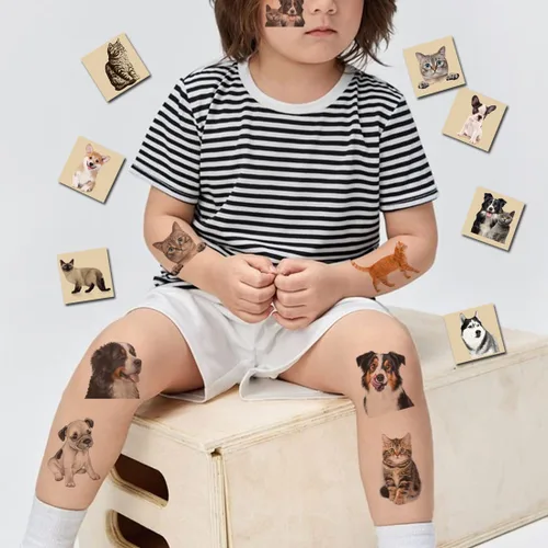 Vista 4 de CHARLENT 148 tatuajes temporales para niños – Tatuajes individuales 3D para cachorros y gatitos para niños y niñas, animales, regalos de fiesta