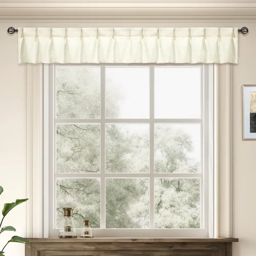 Vista 11 de DriftAway Cenefa plisada para ventana de cocina, cenefa de lino sintético con textura de color beige sólido para sala de estar, cenefa de lino