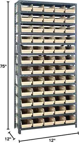 Vista 222 de Quantum QSBU-245BK Heavy Duty Shelving Unit with (7) Shelves and (24) QUS245 Black Bins for Garage Warehouse Storage Distribution 400 lb Load
