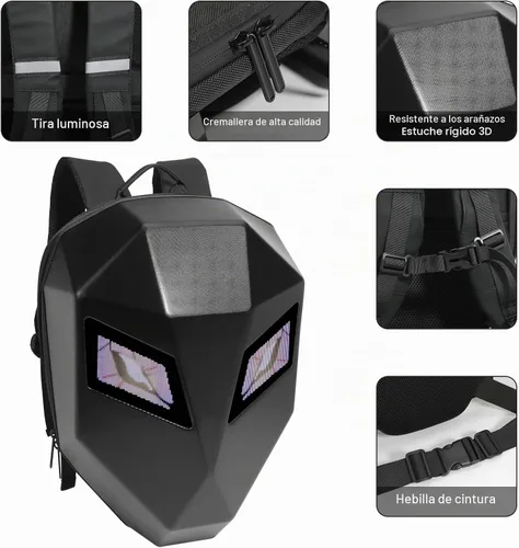 Vista 3 de Ruconla Mochila LED para Laptop Bolsa Mochila para Motocicleta, Negro, X-Grande, Cómodo