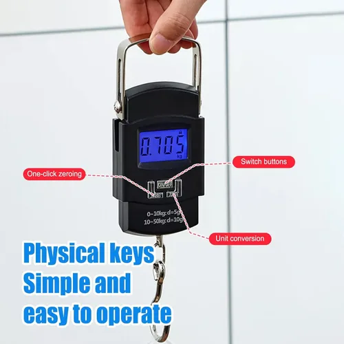 Vista 5 de Herramienta de medición de peso, báscula digital para maleta con capacidad de 110 libras110.2 lbs, báscula de pesaje portátil de acero inoxidable