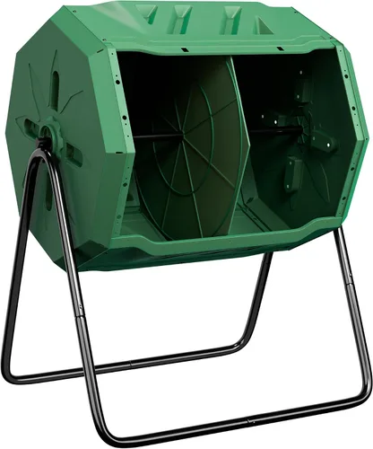 Vista 8 de JupiterForce Vaso de abono de doble cámara para exteriores, 43 galones, contenedor grande de compostaje para exteriores, giratorio de 360°, con 2
