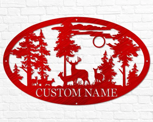 Vista 7 de Letrero de ciervo ovalado personalizado de metal para cabina Para exteriores, caza Regalo para cazador de ciervos Letrero de nombre de familia