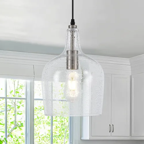 Vista 18 de Lámpara Colgante de Vidrio Moderna de Latón 1 Luz Individual con Cúpula Luminarias Colgantes para Isla de Cocina Comedor Pasillo, Diámetro 9 Latón