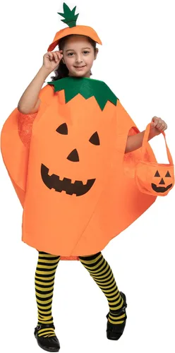 Vista 4 de Funnlot Disfraz de calabaza para niños disfraz unisex de calabaza de Halloween de 5 a 7 años disfraz de calabaza para niños disfraz de calabaza