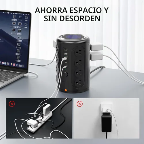 Vista 5 de TenTrend - Regleta de alimentación con protector de sobretensiones, cable de 10 pies, torre de alimentación vertical con 16 tomas de corriente y 5