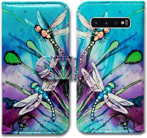 Vista 10 de Bcov Funda para Galaxy S10 Plus, de piel con diseño de mandala de colores brillantes, con ranura para tarjetas, soporte para Samsung Galaxy S10