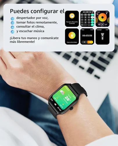 Vista 5 de Relojes inteligentes para hombres y mujeres con llamada Bluetooth, rastreador de actividad física de 1.96 pulgadas, pantalla táctil completa HD