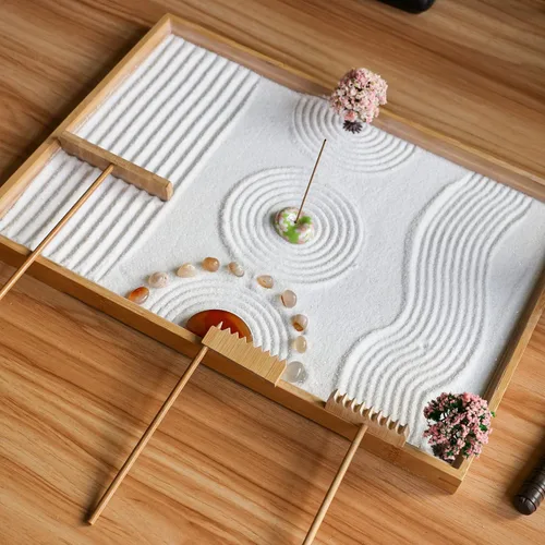Vista 3 de Accesorios de herramientas de rastrillo de jardín Zen, juego de herramientas de rastrillo de bambú zen de arena japonesa, regalos de relajación