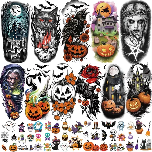 Vista 15 de 77 hojas de tatuajes temporales realistas en 3D para adultos y niños, cráneo, tigre, lobo, león, dragón, araña, serpiente, tatuajes temporales