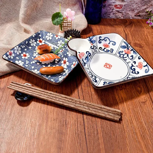 Vista 4 de Juego de 2 platos de cerámica de Gyoza de 7.1 pulgadas con plato de vinagre (color B)