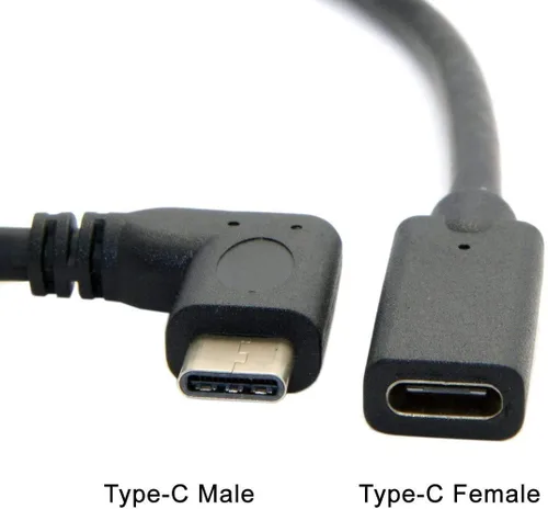 Vista 4 de Cable de extensión USB C de ángulo recto de 0.6 pies, cable extensor USB-C de 90 grados tipo C 3.1 Gen2 macho a hembra, video 4K / 10 Gbps