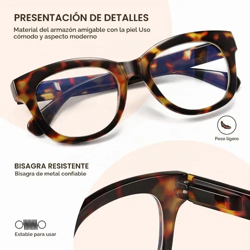 Vista 3 de Gafas de Lectura para Mujeres - Gafas de Lectura Oprah de Luz Azul con Bisagra de Resorte, Antirreflejos/Antifatiga para Computadora