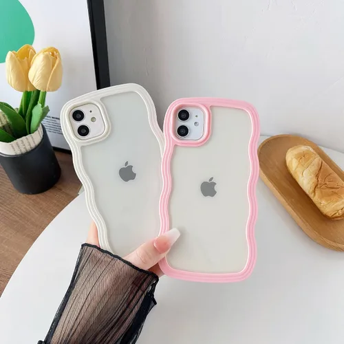 Vista 2 de Caseative Funda para iPhone 11, color negro Forma de marco de onda rizada linda a prueba de golpes suave
