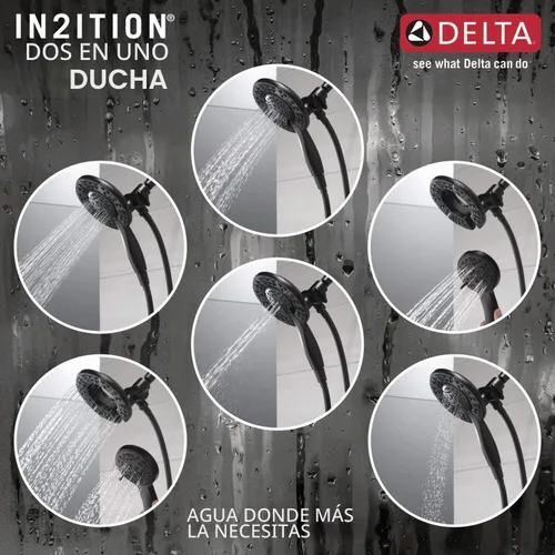 Vista 6 de Delta In2ition - Cabezal de ducha doble 2 en 1 de 4 ajustes con rociador de mano, cabezal de ducha desmontable negro mate con manguera, cabezal