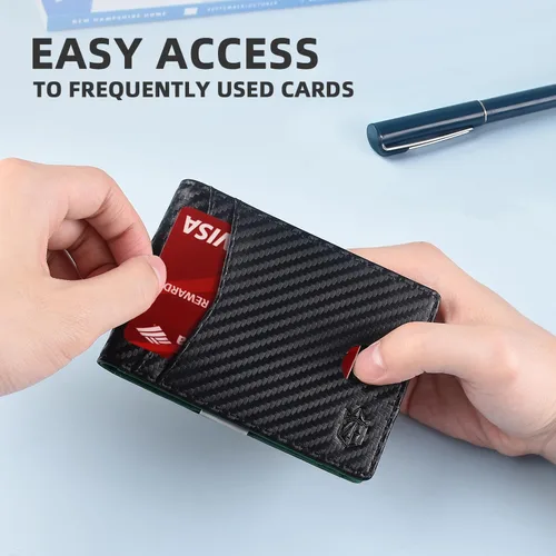 Vista 74 de Zitahli - Carteras delgadas con clip para dinero para hombre, tarjetero minimalista, de cuero, plegable, con bloqueo RFID, cartera de bolsillo