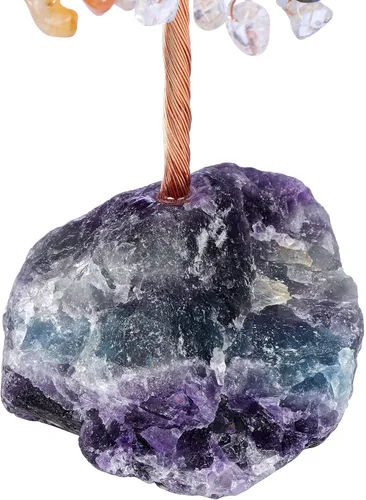 Vista 5 de Jovivi Árbol de cristal natural de 7 chakras, cristales curativos crudos, base de fluorita, árbol de dinero bonsái para el hogar, oficina