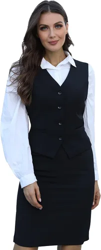 Vista 2 de V VOCNI - Chaleco con 4 botones y cuello en V para mujer