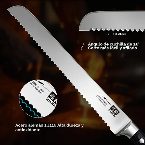 Vista 4 de SHAN ZU Cuchillo de pan dentado y masa madre de 10 pulgadas con mango de Cuchillo de pan de 10 pulgadas