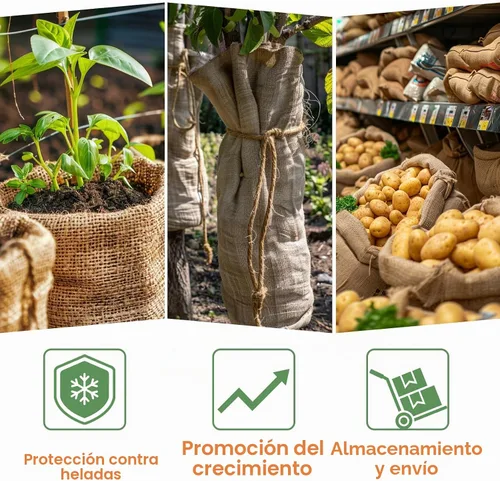 Vista 8 de MAQIHAN Bolsas de arpillera para plantas - 2 sacos grandes de arpillera