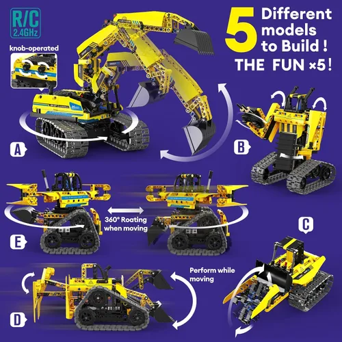 Vista 2 de LECPOP Juguetes de construcción 5 en 1, kit de robótica STEM, 430 piezas de bloques RC Robot Erector, aplicación y control remoto, kits de ciencia