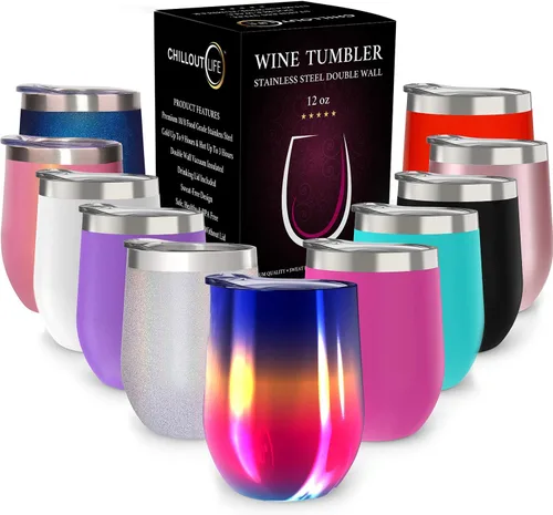 Vista 66 de CHILLOUT LIFE - Vaso de acero inoxidable de 12 onzas con tapa y caja de regalo, diseño de viaje con recubrimiento en polvo, aislamiento al vacío