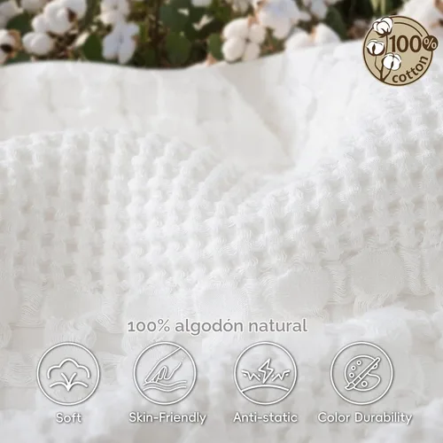 Vista 5 de PHF Manta ligera de punto gofre 100% algodón para cama, King, color blanco 02 Blanco