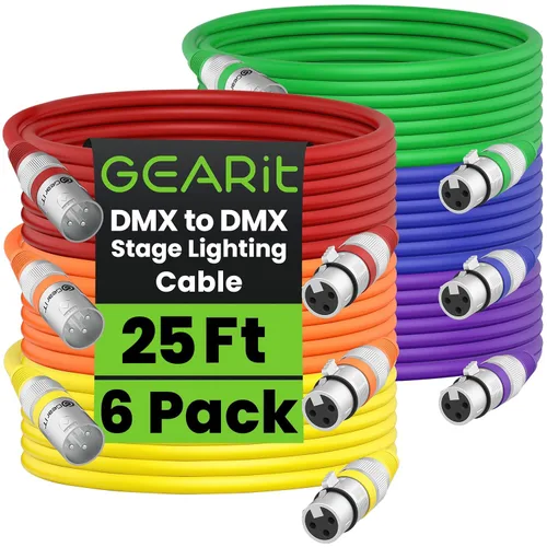 Vista 10 de GEARit Cables DMX de 25 pies, paquete de 2 pines macho a hembra para DJs y Negro