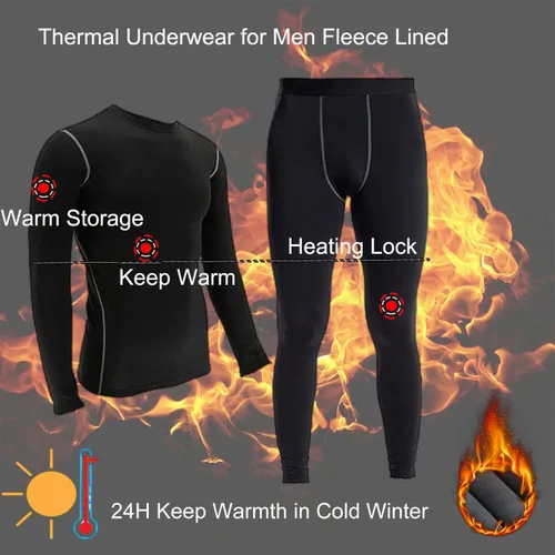 Vista 3 de YUSHOW Ropa interior térmica para hombre con forro polar largo conjunto de capa base de hockey clima frío invierno