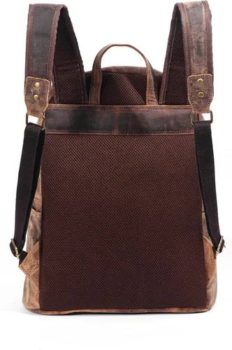 Vista 5 de KomalC Mochila de cuero para laptop para mujeres y hombres, viajes, senderismo, viajes, bolsa de campamento, desgastado bronceado, 15 pulgadas