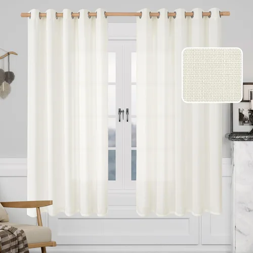 Vista 46 de LAMIT Cortinas de Lino Blancas Semitransparentes para Dormitorio, Paneles Filtrantes de Luz, Cortinas de Lino con Ojales de Protección de Privacidad