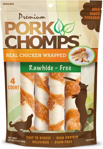 Vista 10 de Pork Chomps Masticables para perros de piel de cerdo al horno, 6 en giros