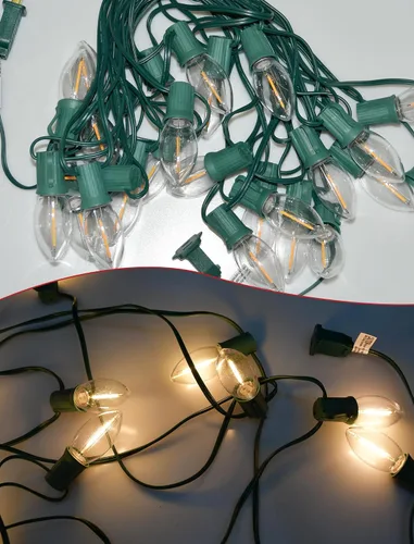 Vista 8 de SUNSGNE Luces LED C9 de Navidad para exteriores, luces de Navidad al aire libre con 27 bombillas LED de color blanco cálido (2 de repuesto)