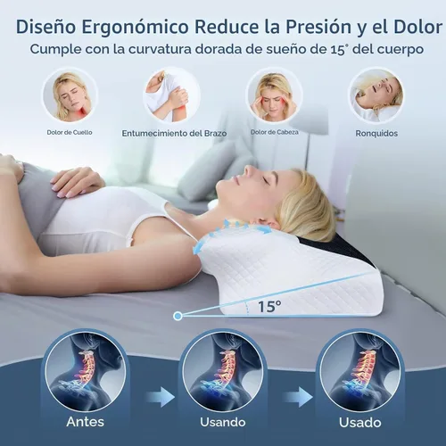 Vista 3 de HOMCA Almohada cervical de espuma viscoelástica con contorno para el alivio del dolor, almohada ortopédica para el cuello para quienes duermen