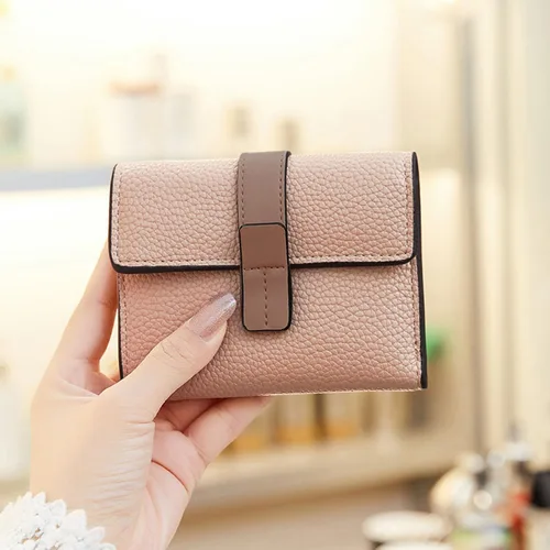Vista 5 de AOXONEL Billetera pequeña de cuero para mujer, billetera Rfid para mujer, billetera triple plegable, compacta con ranuras para tarjetas y bolsillo