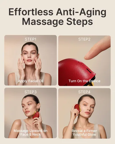 Vista 6 de Zdeer Nuevo GS5 PRO Masajeador facial eléctrico Gua Sha con luz roja y Rojo