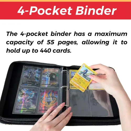 Vista 3 de Carpeta de tarjetas de 4 bolsillos para coleccionar tarjetas con 55 fundas extraíbles, estuche para coleccionar tarjetas intercambiables, regalos