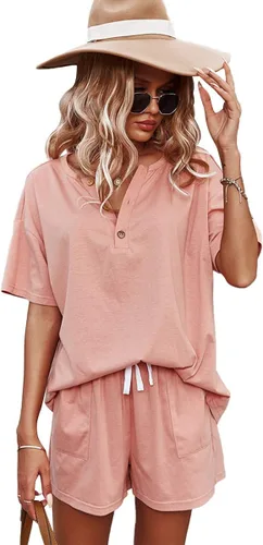 Vista 2 de ADDHEAT - Sudaderas de manga corta y shorts para mujer Conjunto de 2 piezas con bolsillos