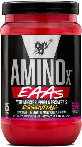 Vista 6 de BSN Amino X EAAs, Recuperación Muscular y Resistencia, 10g de Aminoácidos Esenciales, 5g de BCAAs, Sin Azúcar, Libre de Cafeína, Jugo de Selva, 0.37