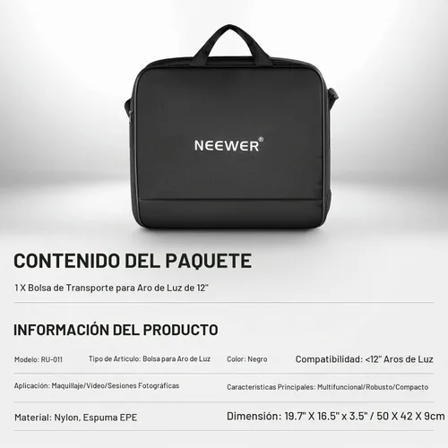 Vista 7 de Neewer Bolsa de transporte de luz de anillo de 12 pulgadas para RH12B RH12C RH10B RH8B, 19.7"x16.5"/50x42cm Funda de viaje de nailon protectora