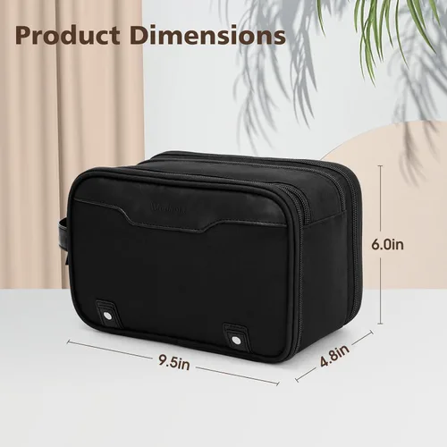 Vista 6 de Bolsa de aseo Wedama para hombres, bolsa de aseo colgante de viaje para viajes de negocios, natación, camping, Negro, M, Classic