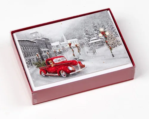 Vista 2 de Tarjetas de Navidad Holiday Ride - Caja de 15 tarjetas y 16 sobres forrados de papel de aluminio