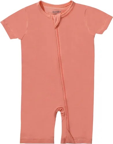 Vista 3 de GUISBY Pijama de bambú para bebé, mameluco sin pies de manga corta, durmiente con cremallera de 2 vías