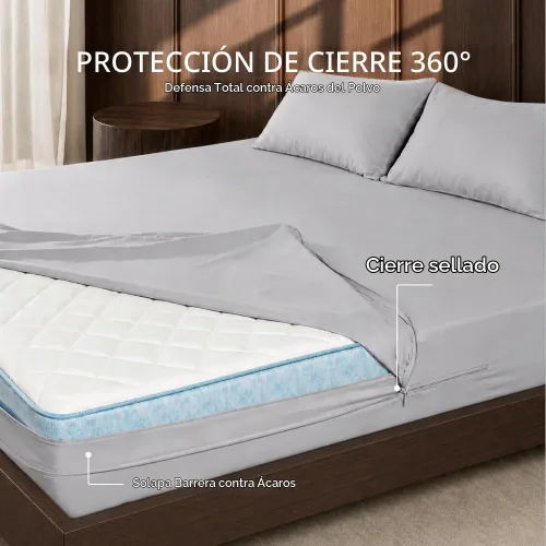 Vista 4 de FAUNNA Funda protectora de colchón 100% algodón para evitar el polvo Gris