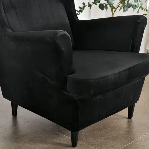 Vista 4 de OBCREAT Fundas para silla Wingback, 2 piezas de terciopelo elástico con respaldo de ala, fundas de sofá suaves con parte inferior elástica, funda