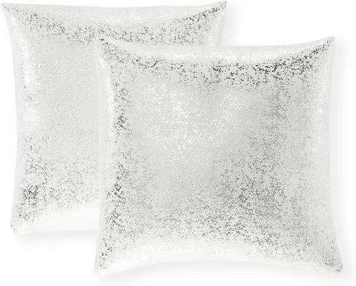 Vista 7 de Xinrjojo Juego de 2 almohadas brillantes en negro y dorado, almohadas suaves y brillantes decorativas, juego de fundas de almohada cuadradas negras