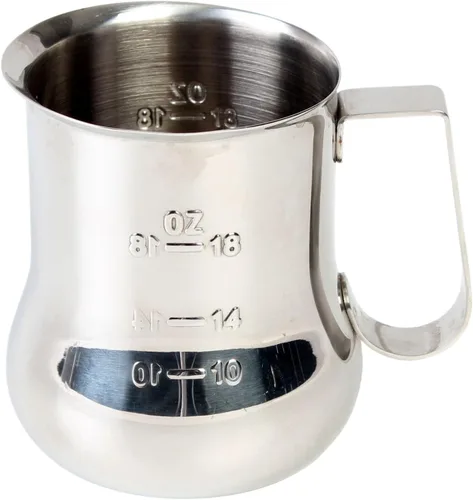 Vista 6 de TrueCraftware - Jarra de espuma de leche de 18 onzas de acero inoxidable con escala de medición, taza espumadora al vapor, jarra de leche de café