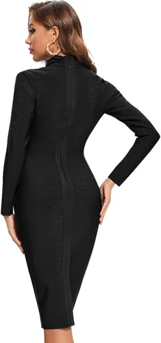 Vista 2 de Vestido de corte bajo HLBandage de manga larga Bodycon